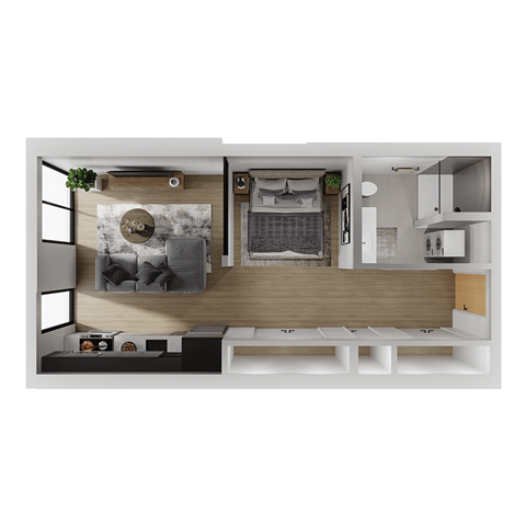 Floor plan for 1 bed, 1 bath, 542 sqft